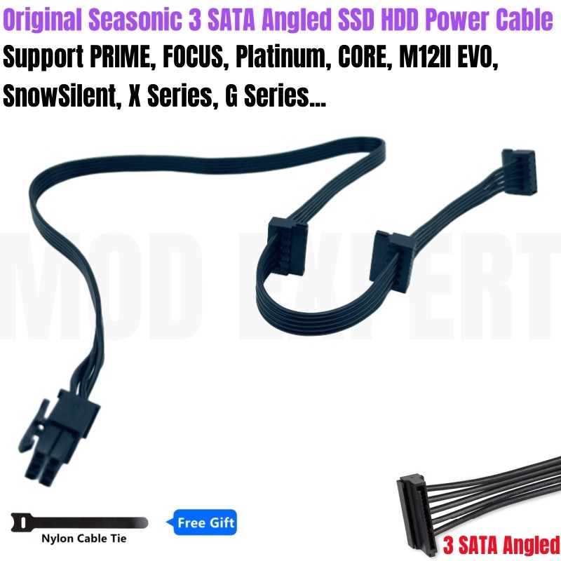 Seasonic 3x SATA ชายมุม SSD HDD Riser สายไฟสําหรับ PRIME Platinum 1600W ...