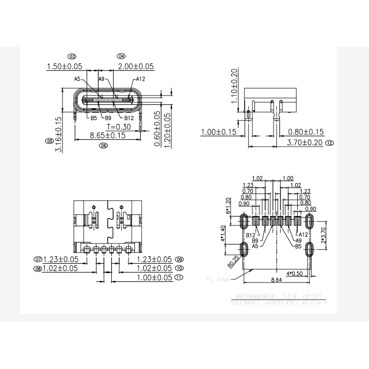 Type-c 6P Simple Patch ซ็อกเก็ตหญิงรุ่น USB3.1 Four-Fixed Pin Quick ...