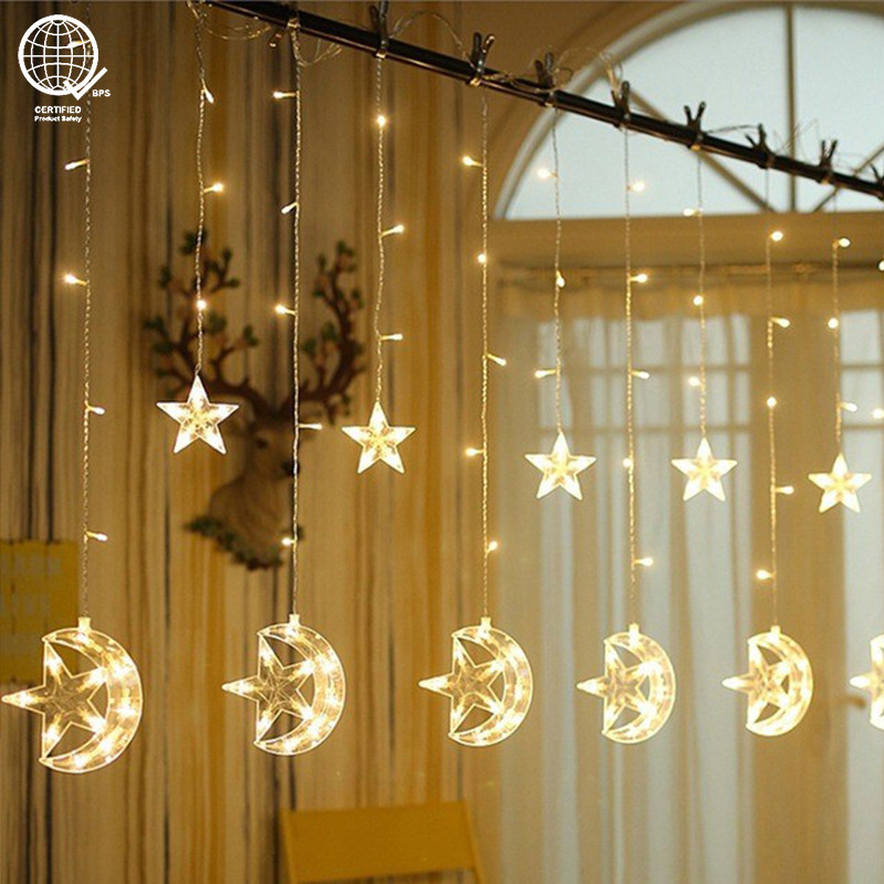 พร้อมสต็อก Raya Star Moon Curtain String Lights 8 โหมด LED String Solar ...