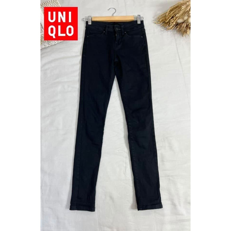 (C125) Uniqlo ไซส์ S XS กางเกงยีนส์สีเทาดำ น่ารัก วินเทจ ยืดได้ดีเอว 24 ...