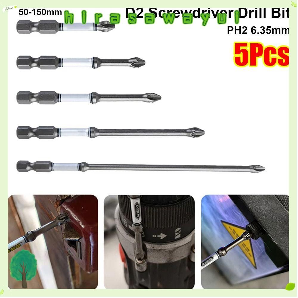 HIRASAWAYUI 5 ชิ้น/เซ็ต Cross Driver เจาะ Bit, PH2 6.35 มม.ทนต่อการสึก ...