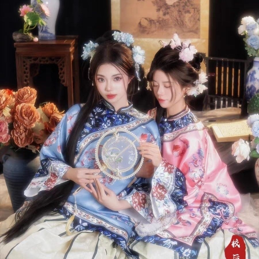 Qing Han นางสนม Hanfu Palace Qing Dynasty Checkered Heavy Industry ...