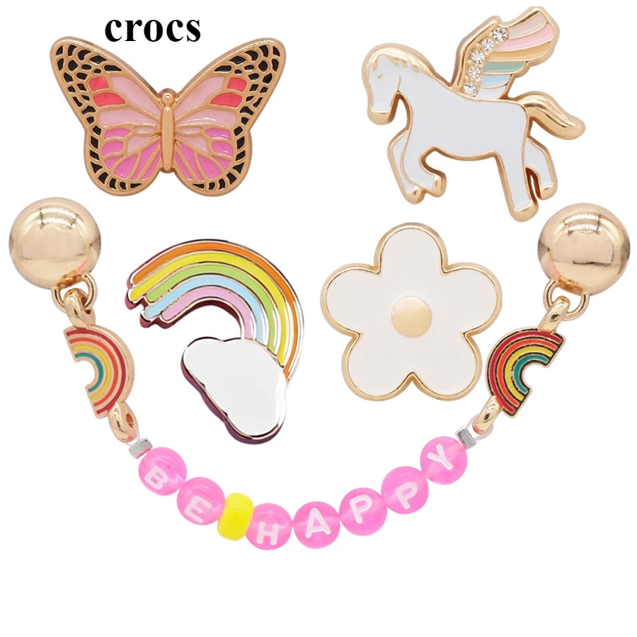 Crocs แฟชั่นสาวที่ถอดออกได้รองเท้าหัวเข็มขัด DIY โลหะ Rainbow Flying ...