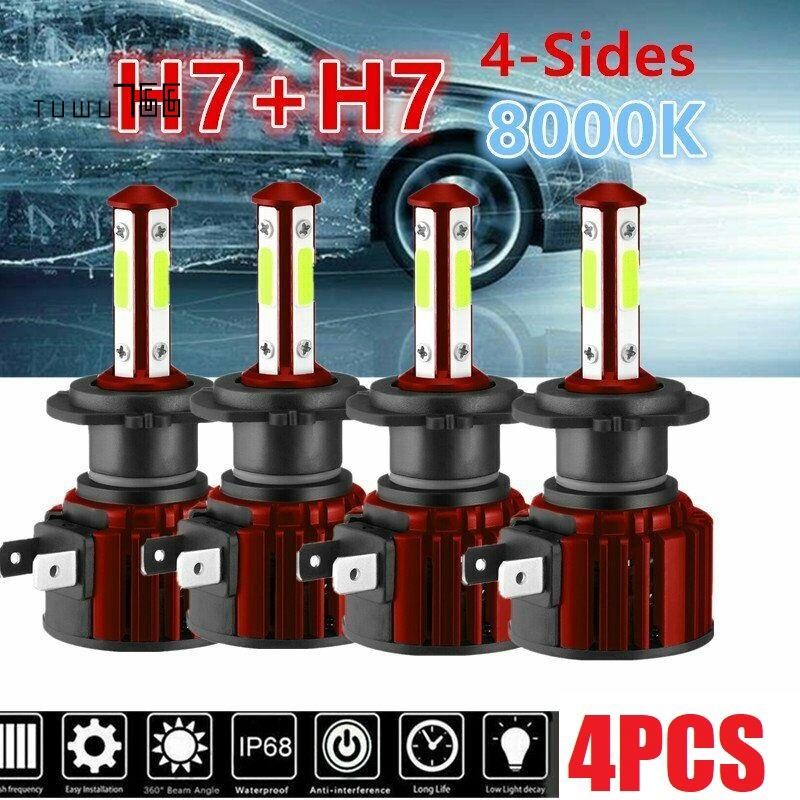 [tuwu766]4X 4 ด้าน H7+H7 Combo ชุดหลอดไฟหน้า LED 8000K Blue Hi&Lo Beam ...