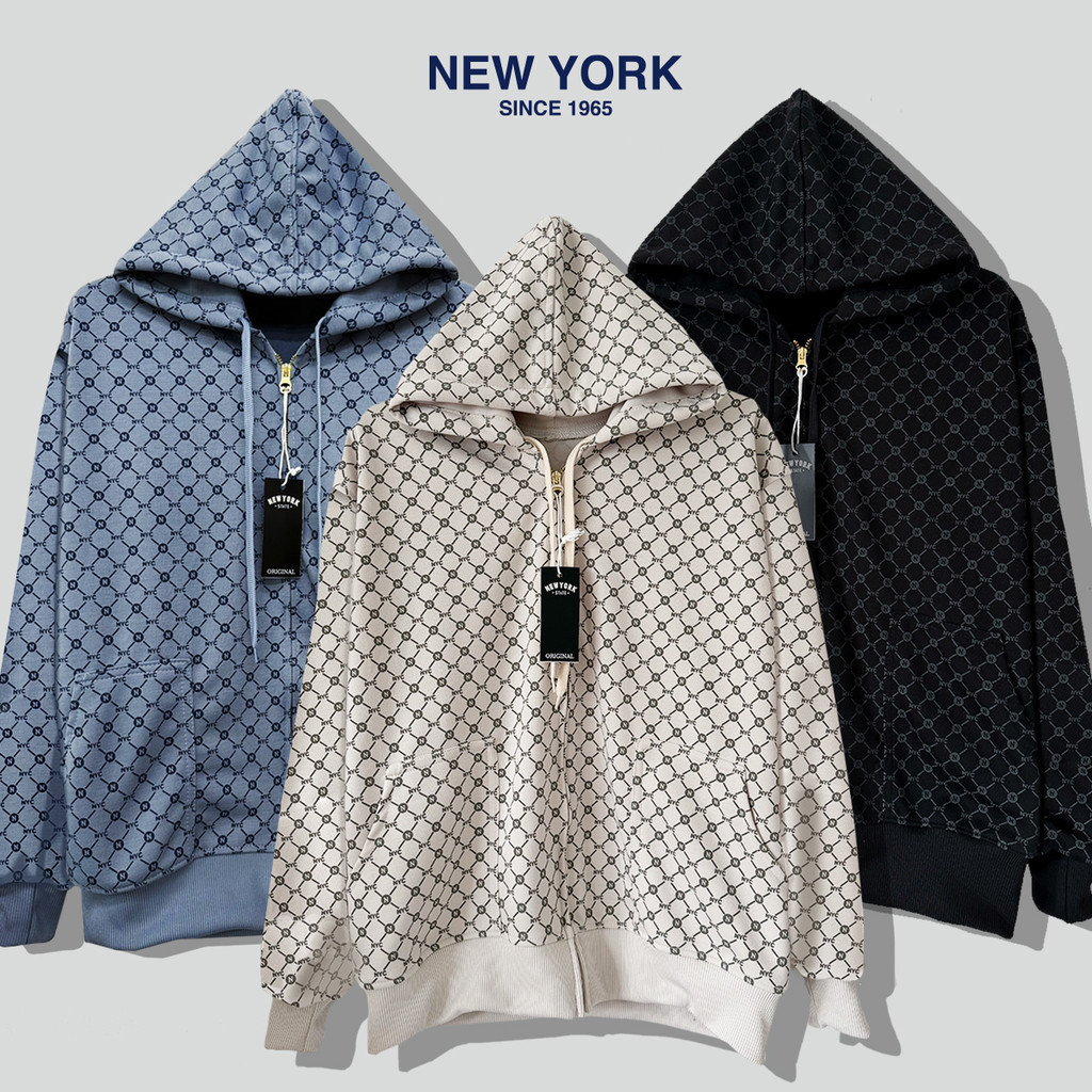 เสื้อกันหนาว New York Limited รุ่นพิมพ์ลาย พรีเมี่ยม เสื้อคลุมแขนยาว มีฮู้ด สีกรม แดง ครีม ดำ เทา เขียว กาแฟ พีช