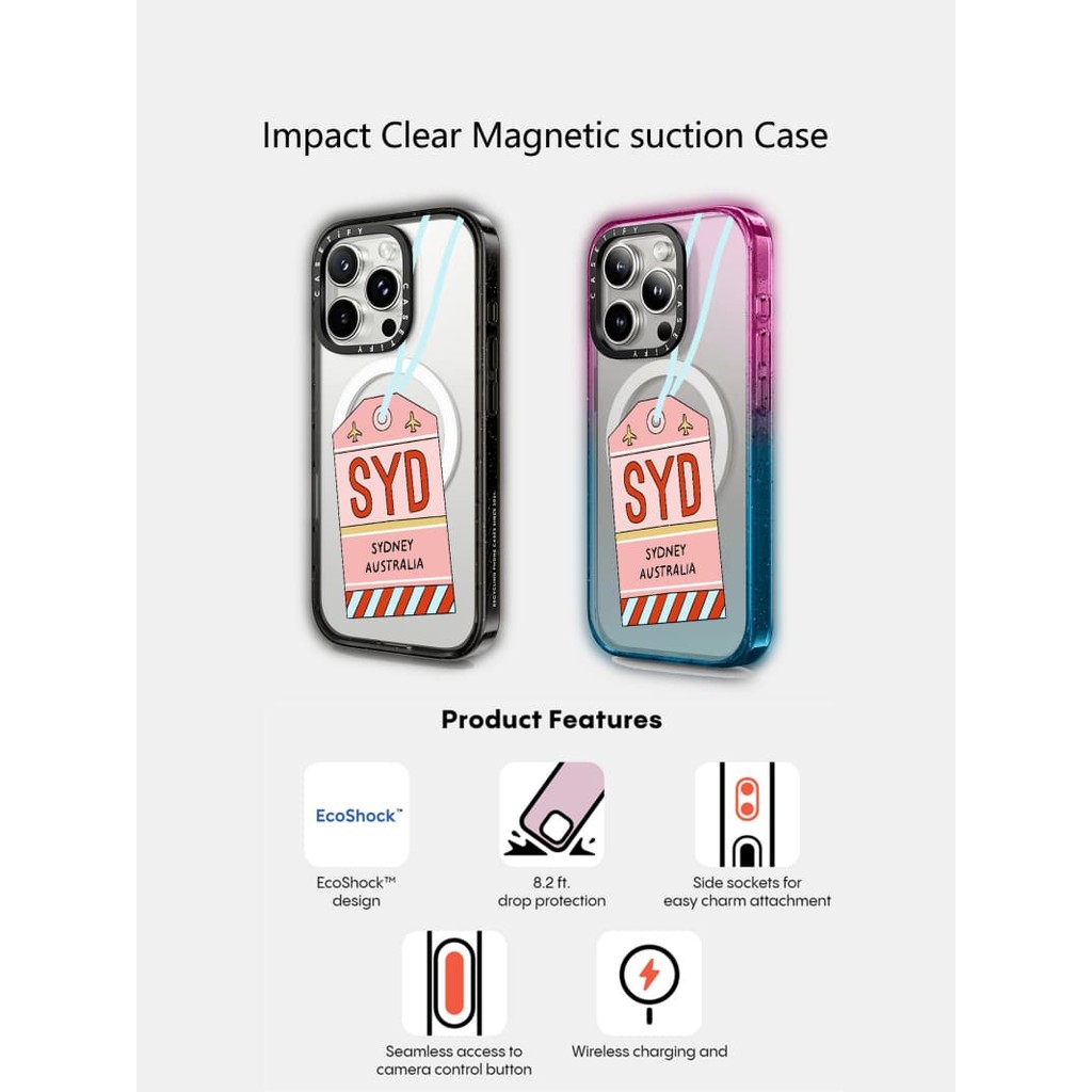 Casetify X Sydney Travel Tag แม่เหล็กดูด Hard อะคริลิคด้านหลังสําหรับ ...