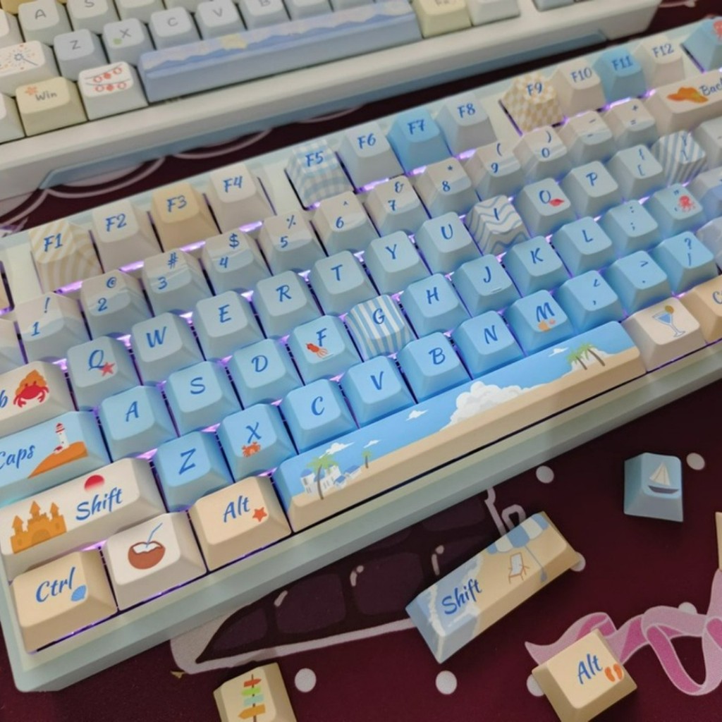 ฤดูร้อนทราย Beach Keycaps เชอร์รี่/MOA โปรไฟล์ 120 คีย์ PBT Dye ...