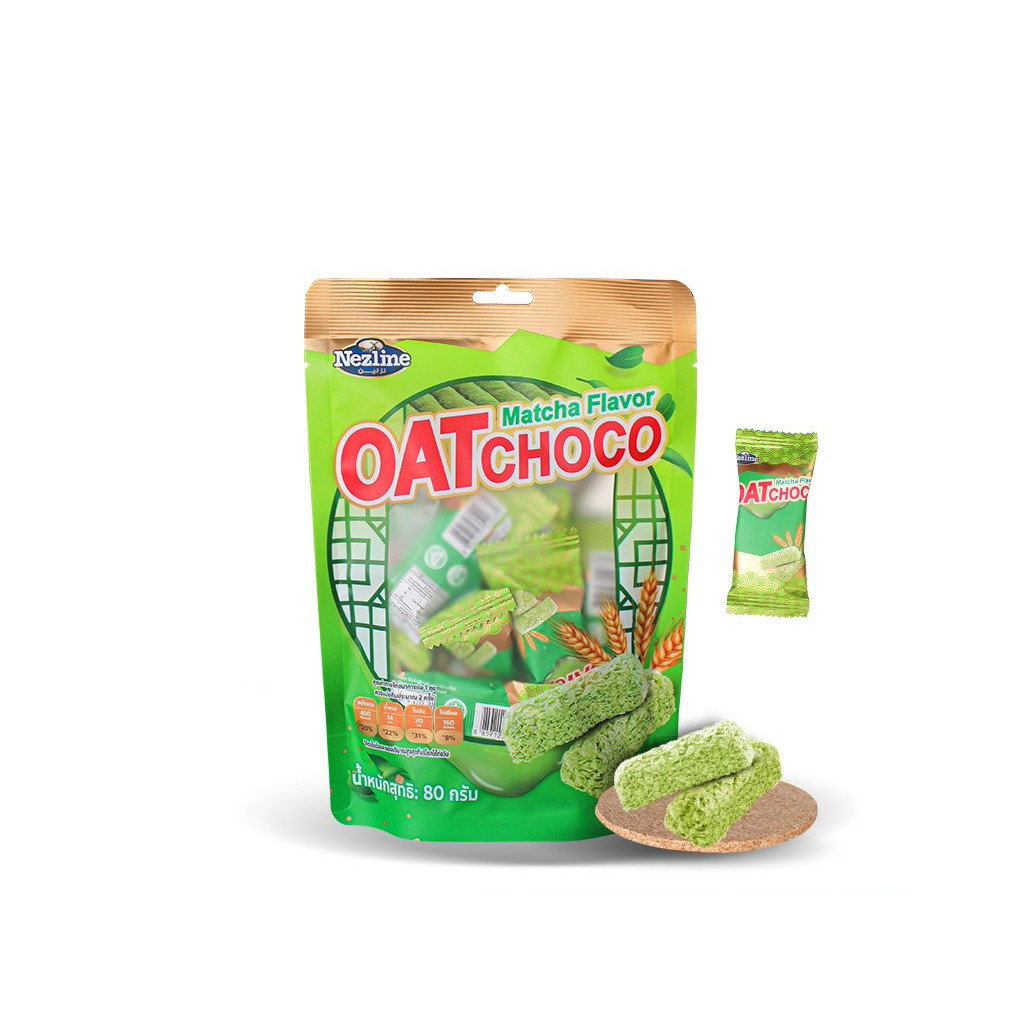 Nezline Oat Choco Matcha ขนมข้าวโอ๊ตอัดแท่ง โอ๊ตช็อกโก รสชาเขียว 80 ...