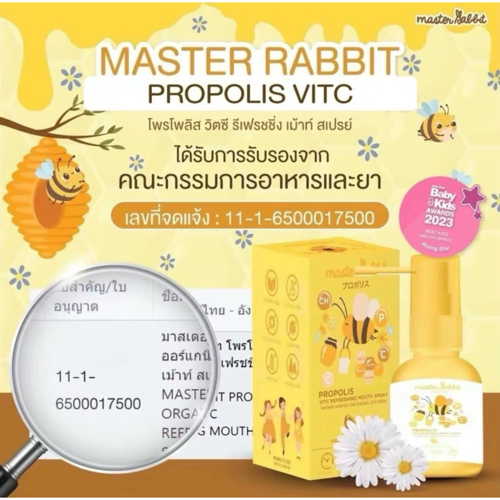 โพรโพลิส สเปรย์แก้เจ็บคอ Master Rabbit Propolis แบล็กเอลเดอร์เบอร์รี่ ...