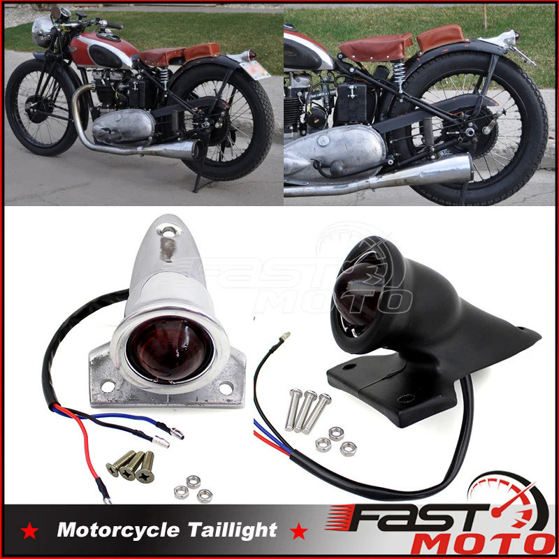 FM Retro Motorcycle Round Cafe Racer LED Tail Light For Harley Cruiser ...