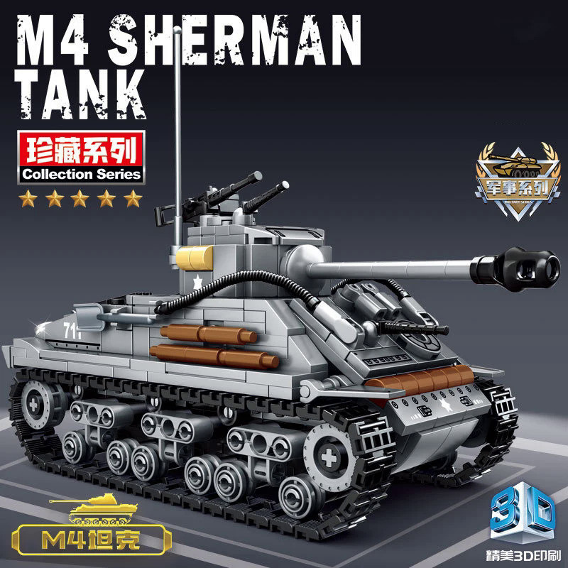 656PCS Military US Sherman M4 Tank Building Blocks WW2 Tank City Police ...