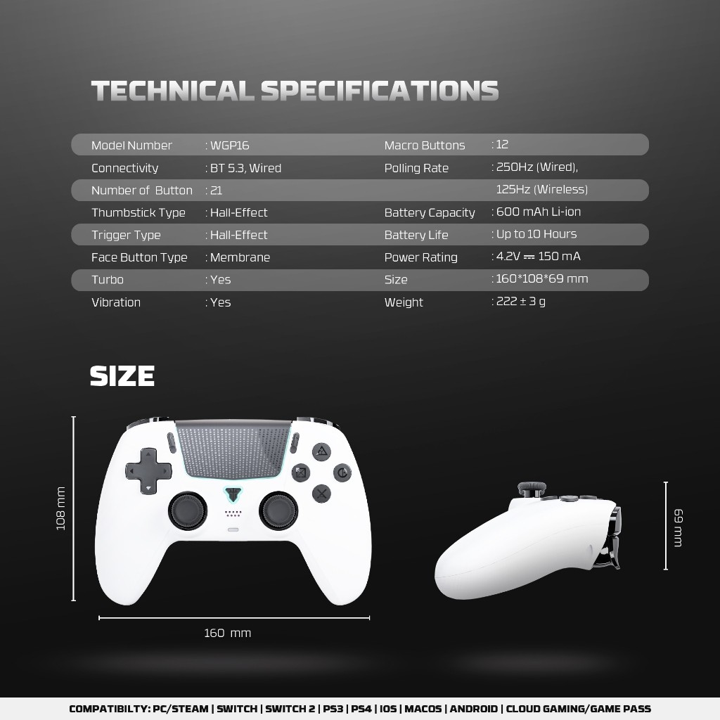 FANTECH รุ่น WGP16 จอยเกมมิ่งไร้สาย เชื่อมต่อได้ 2 โหมด Wireless gaming controller รองรับ PC/PS