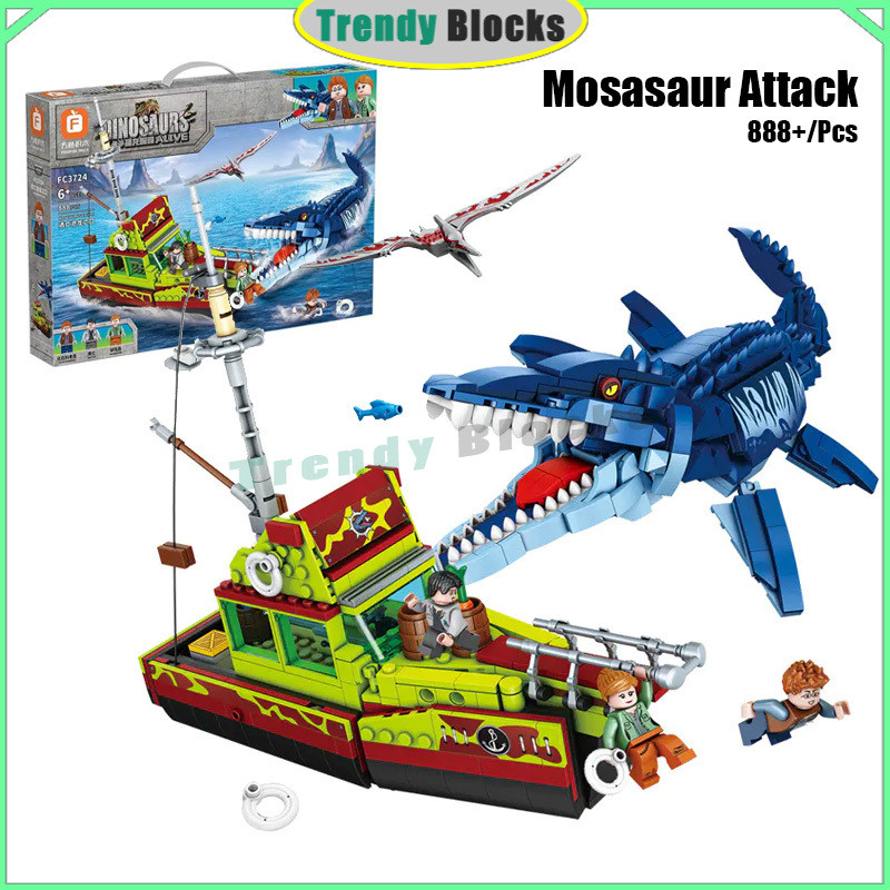 FC3724 Mosasaur Attack Building Blocks เรือขนาดเล็ก Crisis ไดโนเสาร์ ...