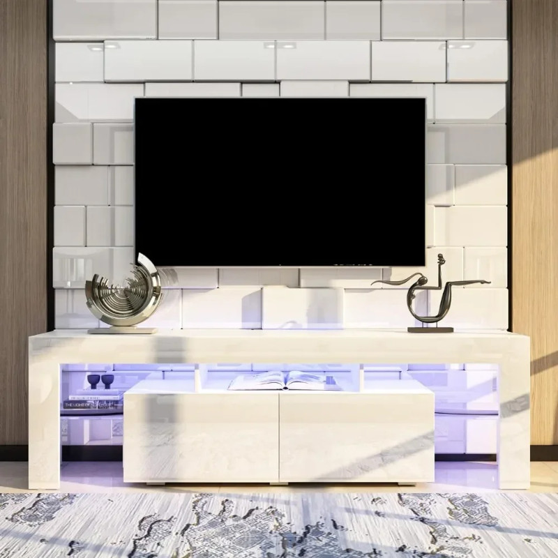70 Inch TV, Entertainment Center with 2 Drawer, Modern Large High Gloss
