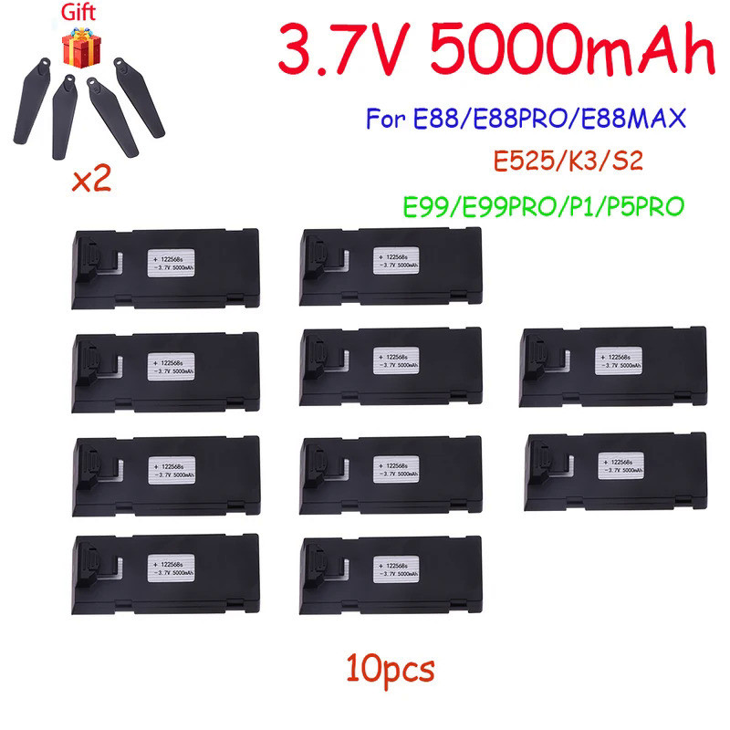 Pack 5 Batteries Drone 3,7V 1800mAh + Câble De Charge – Compatible E88, E88Pro, LsE525 Et E525 Pro Batterie Drone 3.7V 1800mAh E88