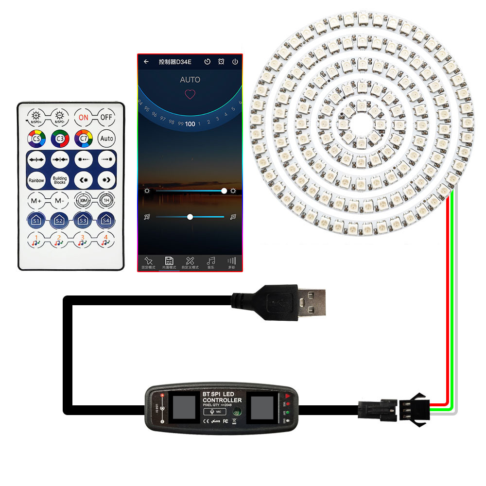 Ws2812b RGB แอดเดรสแอดเดรส USB5V 28Key เพลงบลูทูธ APP Controller ชุด ...