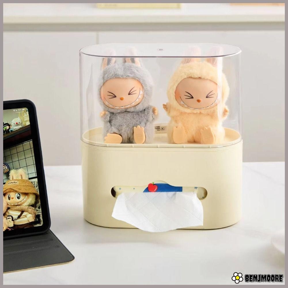 BENJMOORE Labubu Storage Tissue Box, 2-IN-1 Transparent Figure Display ...