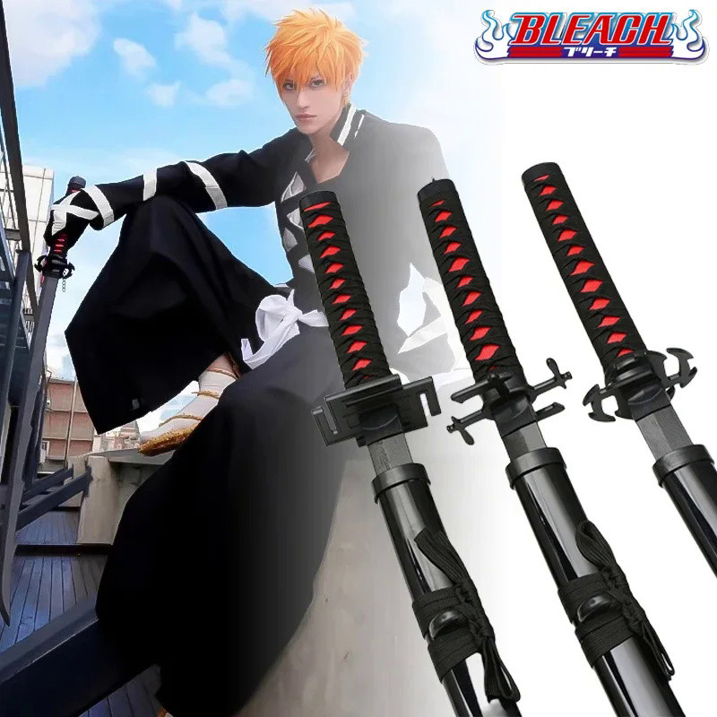 💥 104cm Bleach Ichigo Katana Swords Wooden Ninja Blade Anime Cosplay Prop Real Size Japanese ...