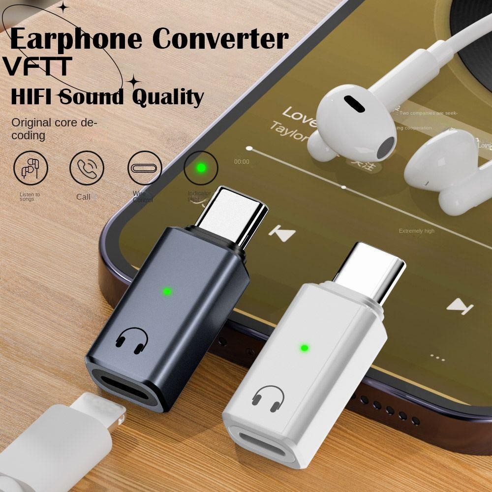 VFTT อะแดปเตอร์หูฟัง Type C, ไฟแสดงสถานะเสียงไฮไฟ USB-C ตัวแปลงเสียง ...