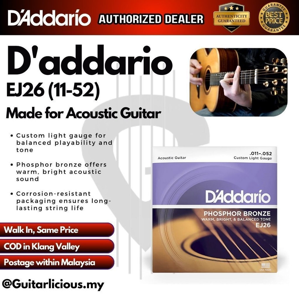 Daddario EJ26 สายกีต้าร์โปร่ง Phosphor Bronze, ไฟแบบกําหนดเอง, เกจ 11 ...