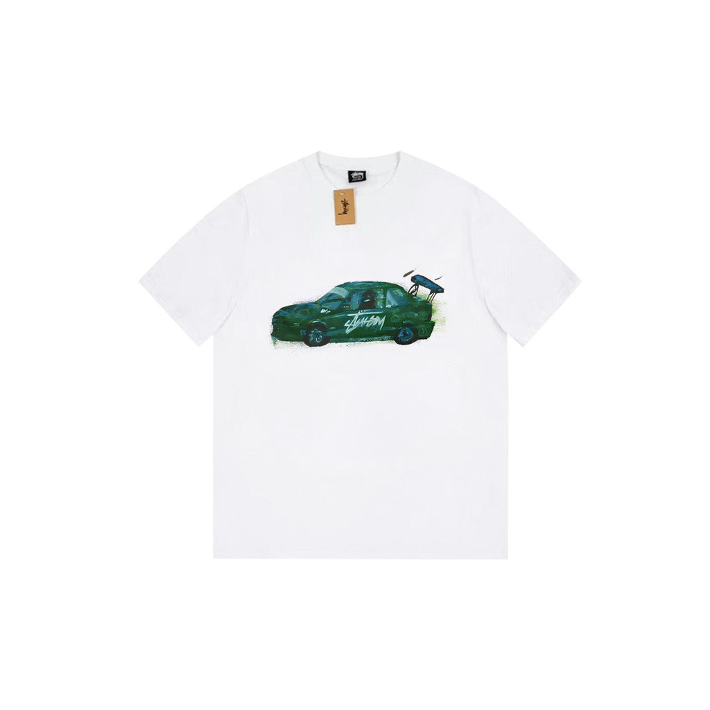 Stussy racing print/ฤดูร้อนใหม่พิมพ์รอบคอแขนสั้น/ผ้าฝ้าย 100 % หลวม และ ...