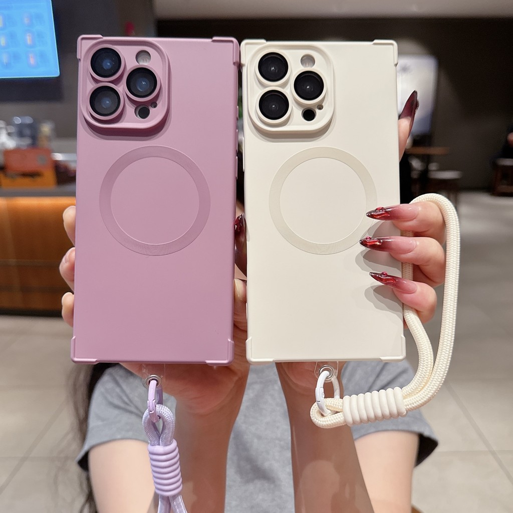 Square Magnetic Casing Short Rope Phone Casing for IPhone 16 15 14 13 ...
