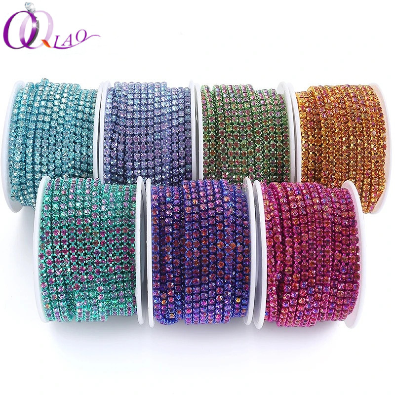 Qiao Magic Volcano 10Yard/ม้วน Rhinestones Trim ถ้วยโซ่ทองเพชร Strass ...