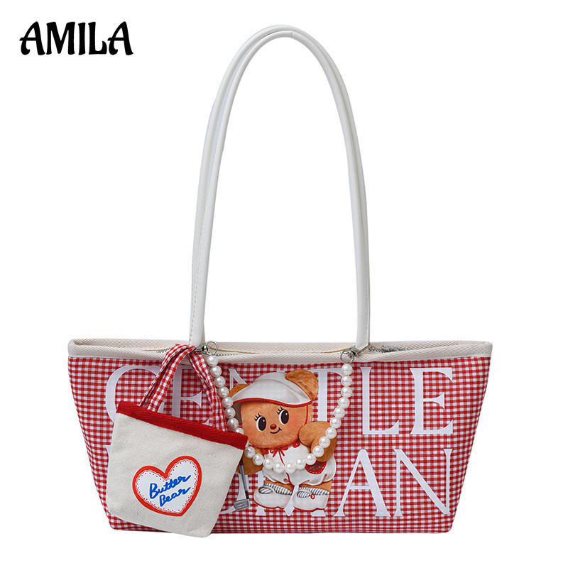 AMILA New Bear Tote Bag Womens Large Capacity Cute Handbag Heart-Shaped Design Fashion Shoulder Bag