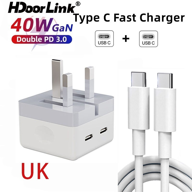 Hdoorlink 40W/20W/35W USB c Fast Charger UK Plug Dual PD Fast Charger