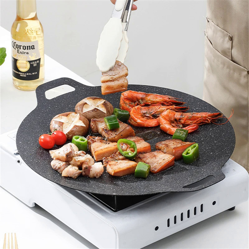 Outdoor Camping Grill Pan Cast Iron Non-Stick Barbecue Plate Korean ...