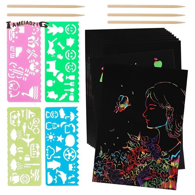 Rainbow Scratch Paper Art Set, Scratch Papers Supplies Black Scratch ...
