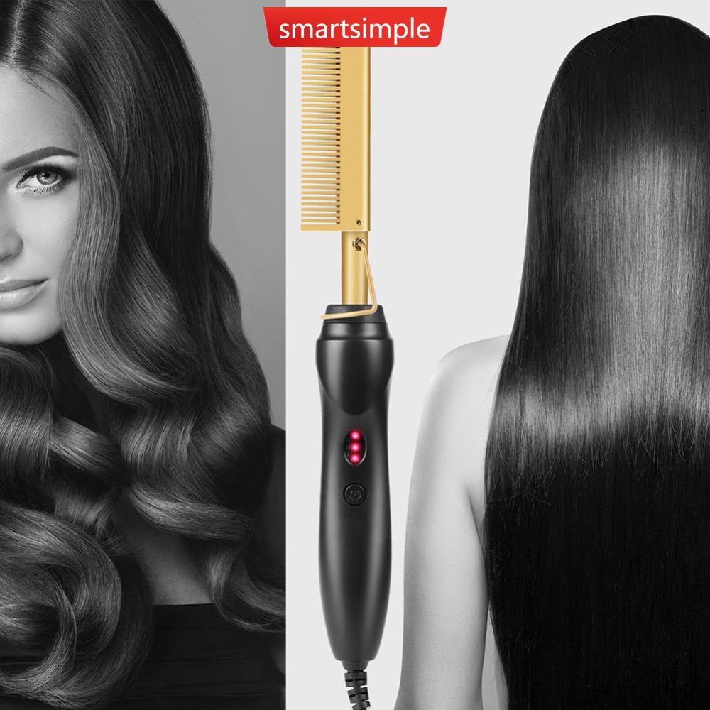 SMARTSIMPLE US/EU/UK Plug 2-in-1 Straightening & Curling Comb Fast ความ ...