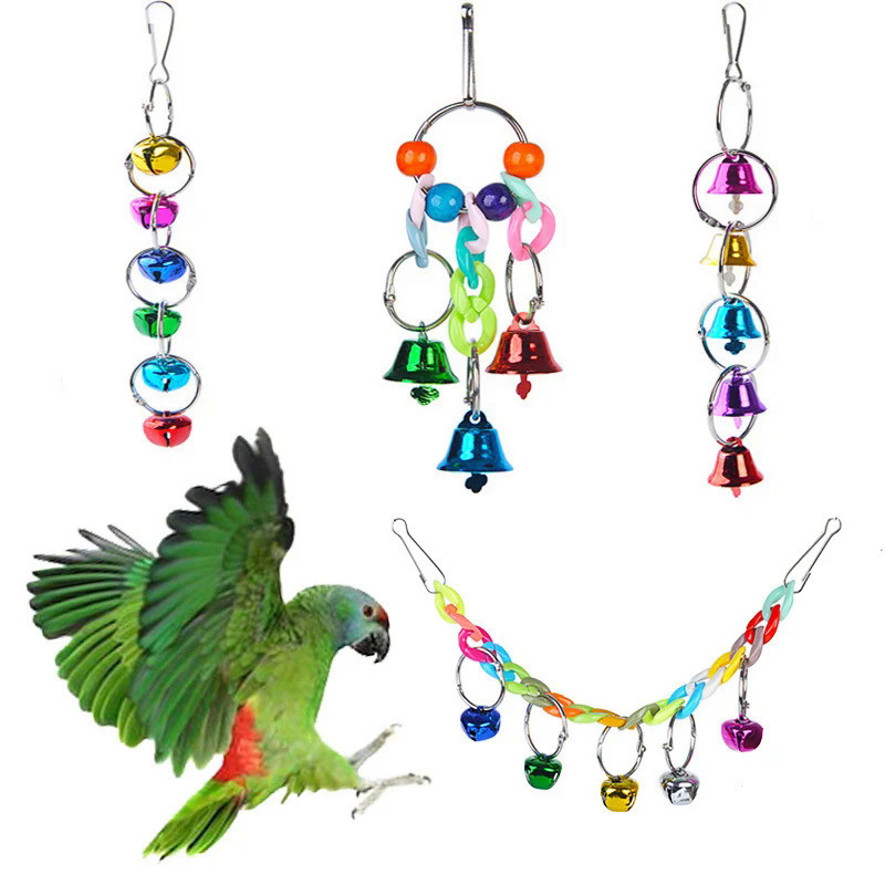 Picture of Birds Pet Supplies Parrot Bell Toys Handmade Colorful Bell Wooden Bead ...