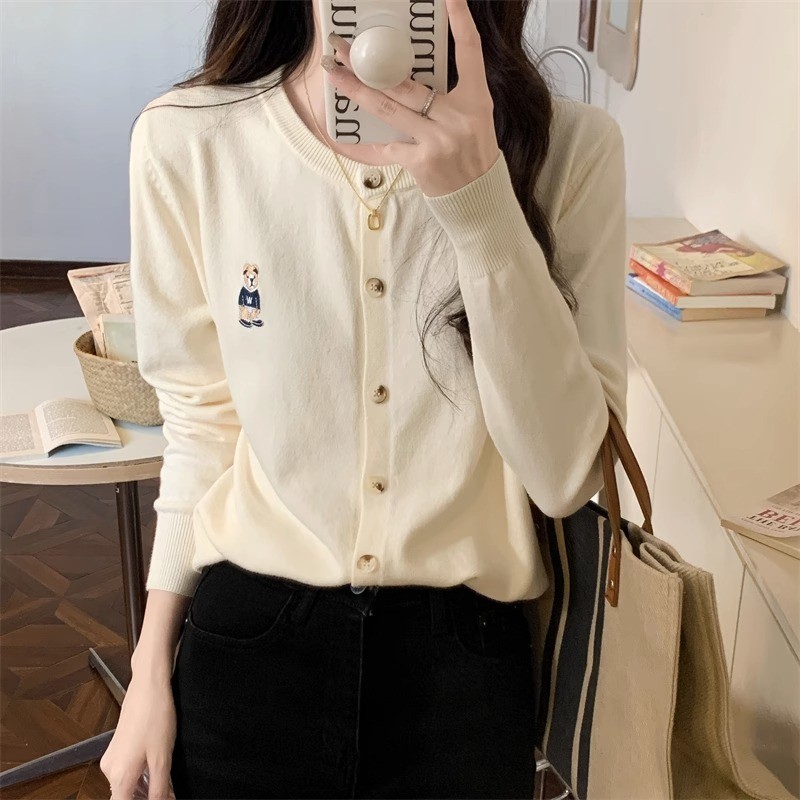 ซูซี ปักแฟชั่นย้อนยุคคอกลมแขนยาวถักคาร์ดิแกนผู้หญิงเสื้อกันหนาว 240718 ...