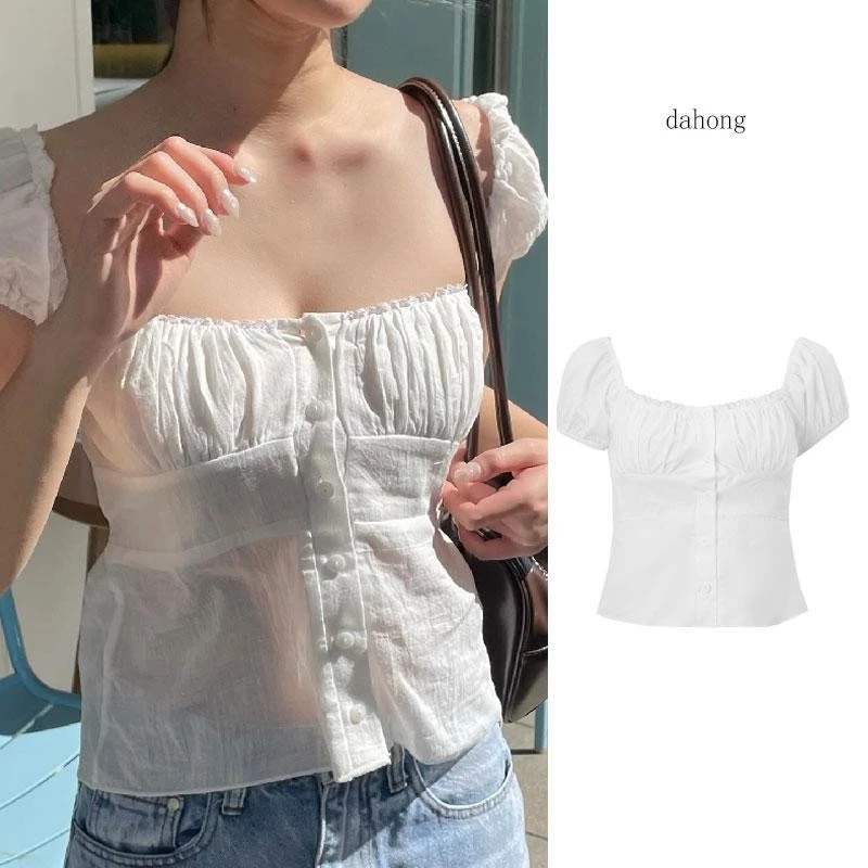 Dahong เสื้อแขนตุ๊กตา เสื้อแขนพองแต่งคอลูกไม้ สไตล์ใหม่ หลวม เวอร์ชั่นเกาหลี เสื้อสวยเป็นทรง ตอนนี้สวยน่ารักมากๆ
