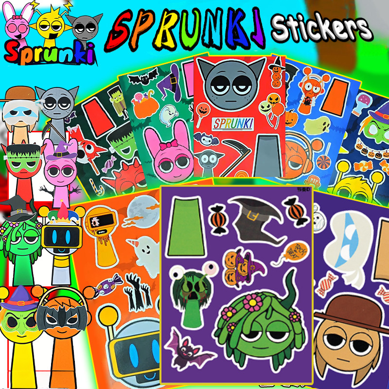 8 ชิ้น Sprunki เด็กปริศนาการ์ตูน DIY Dress Up สติกเกอร์เพลงเกม Sprunki ...