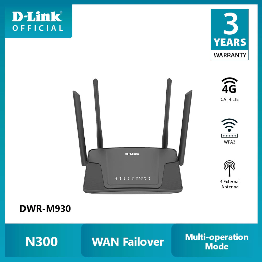 D-Link DWR-M930 เร้าเตอร์ใส่ซิม Wireless N300 รองรับ 4G ทุกเครือข่าย รับประกัน 3 ปี