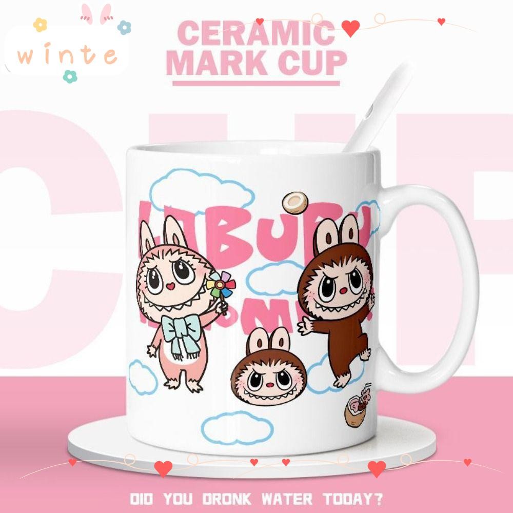 Winte Labubu Cup แก้วกาแฟลายการ์ตูน 330 มล. ถ้วยอาหารเช้าเซรามิกสีขาว ...