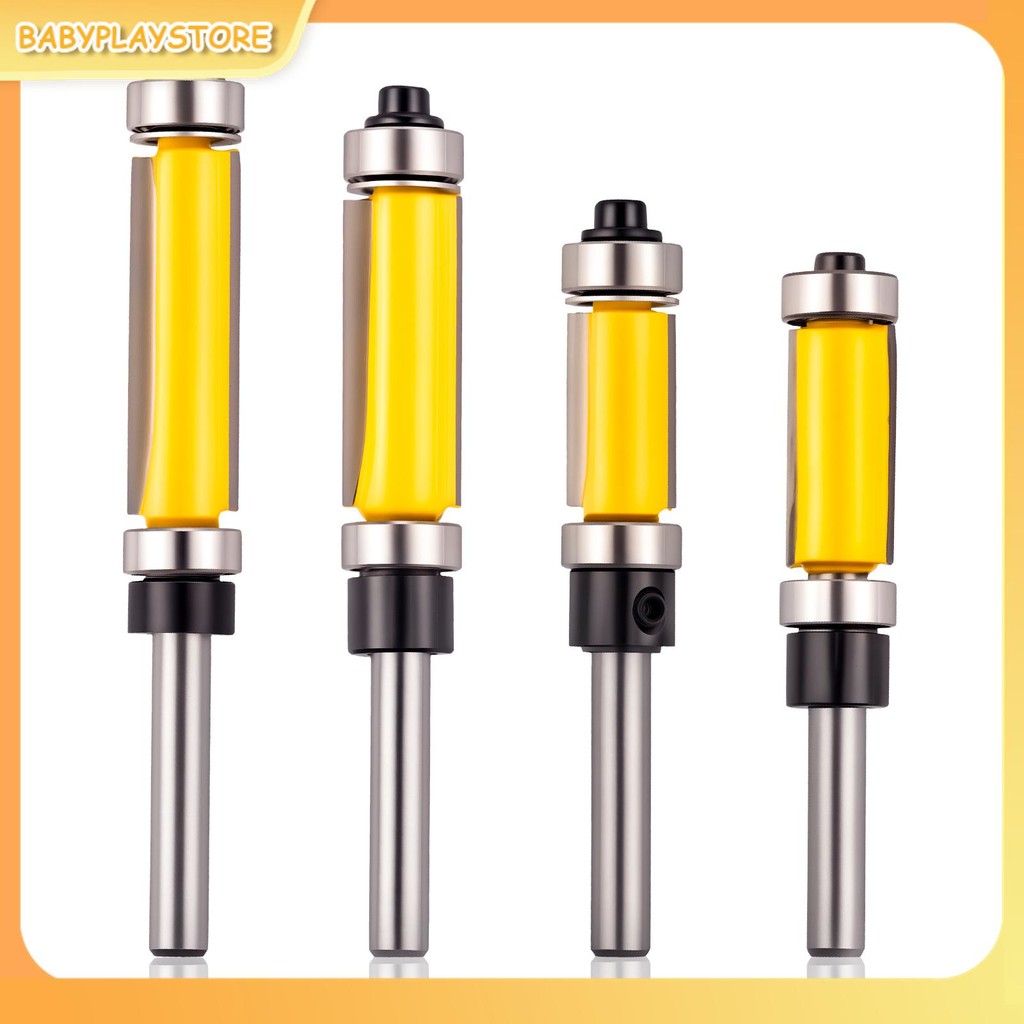 4 ชิ้นด้านบนและด้านล่างแบริ่ง Flush Trim Router Bit 1/4 นิ้วแบริ่งคู่ ...