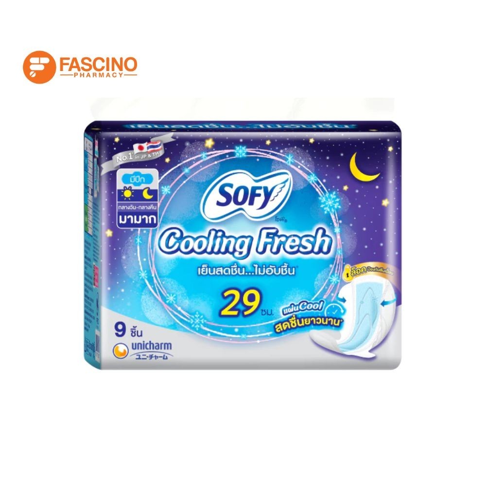 SOFY Cooling Fresh Night Wing 29cm. ผ้าอนามัยมีปีกสลิม สำหรับกลางคืน ...