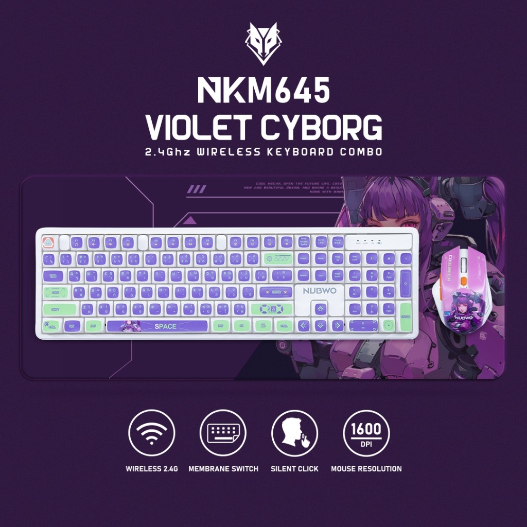 Nubwo NKM-645 Keyboard+Mouse Wireless RubberDomeSwitch แป้นพิมพ์ชุด ...