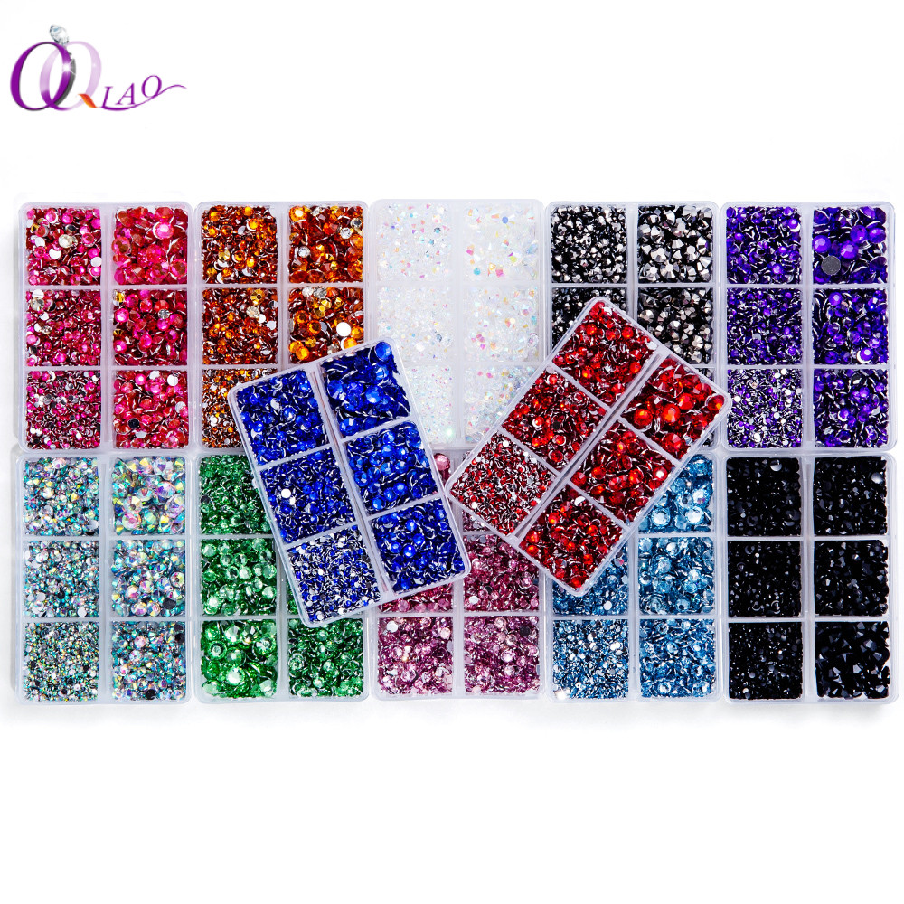 Qiao 6 กริดเรซิ่น Rhinestones Flatback อัญมณีกาวบน Rhinestone Bling Kit ...