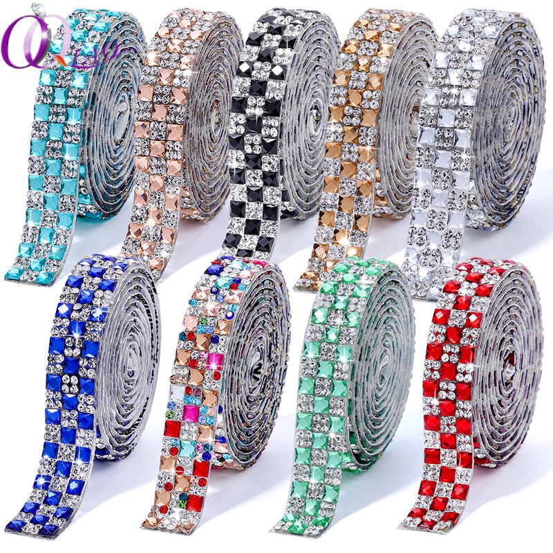Qiao 1 หลาสี่เหลี่ยมผืนผ้า Self กาว Rhinestone เทปหลากสีคริสตัล Glitter ...