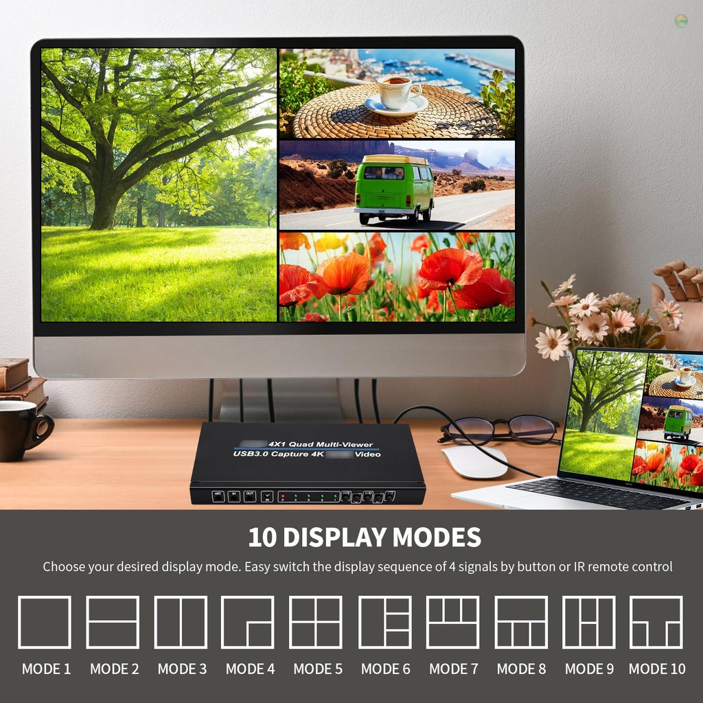 4x1 HDMI 4K@30Hz Screen Splitter Quad Multi-viewer Screen Divider 4-in ...