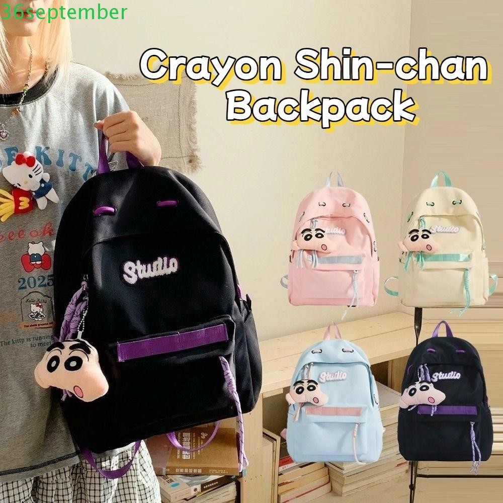 SPEPEMBER Crayon Shin-chan Backpack ความจุใหญ่ กระเป๋าสะพายหนังไนลอน ...