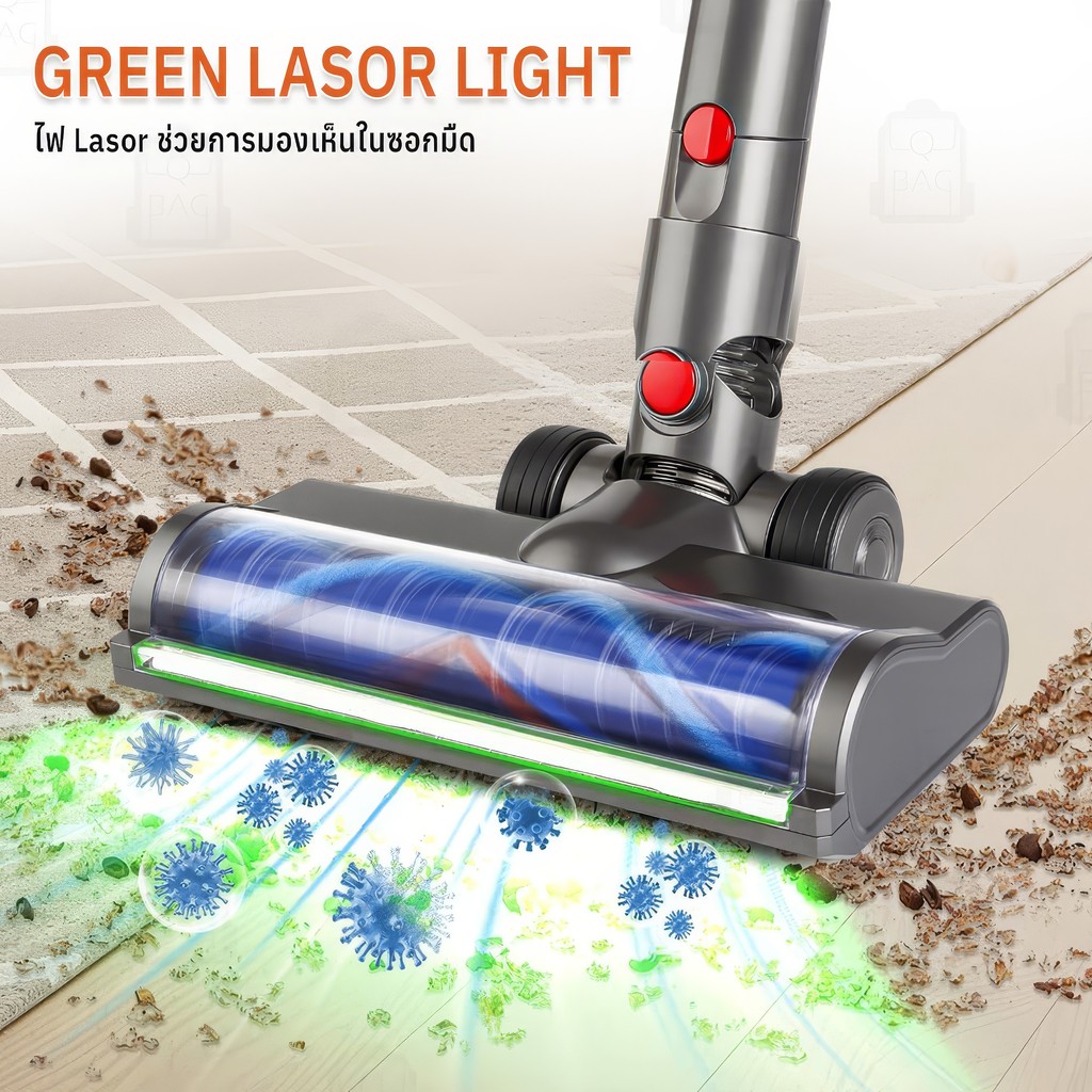 Qbag - หัวดูดฝุ่น พร้อมไฟ Lasor สำหรับ Dyson V12 Detect Slim / V10 Slim ...