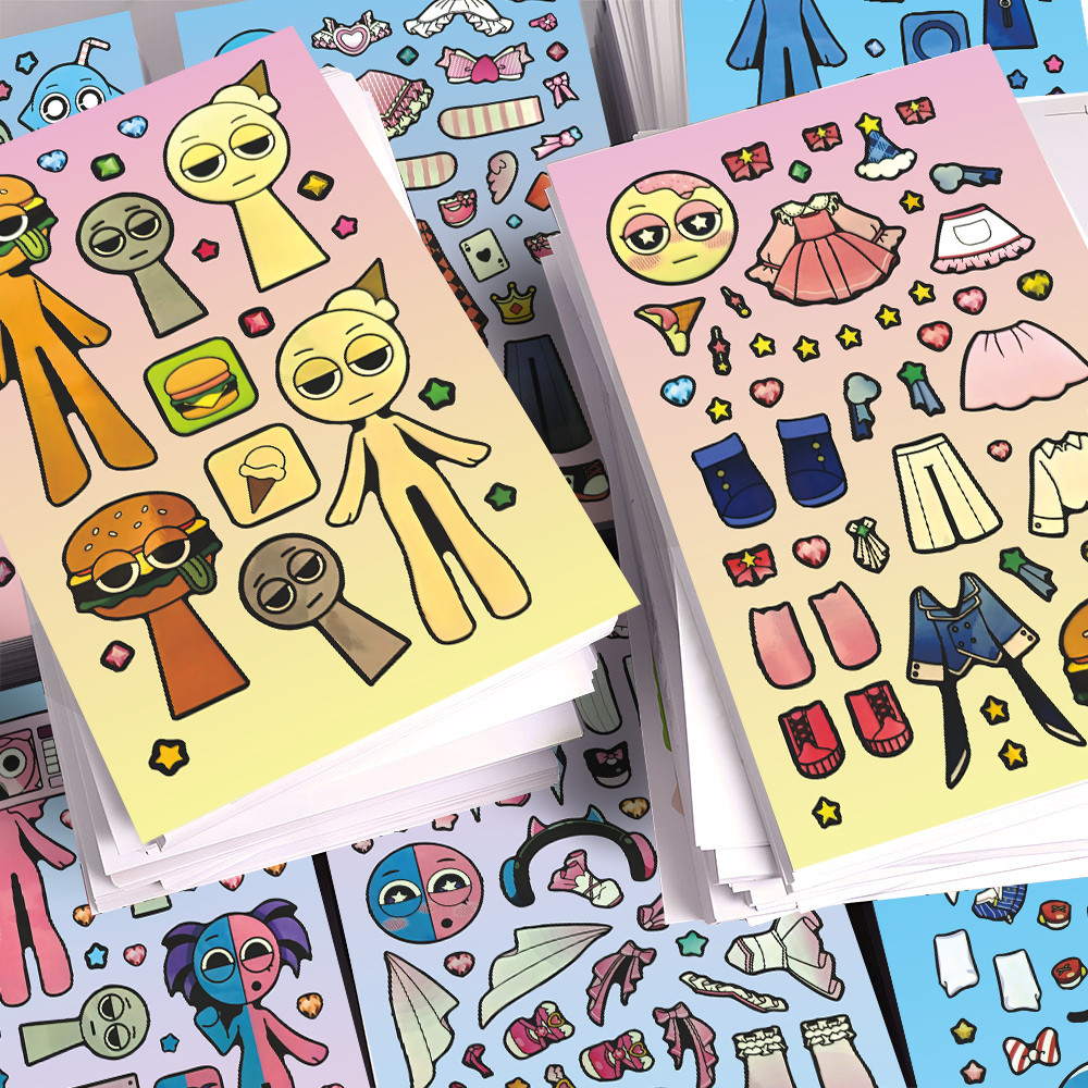 8 ชิ้น Sprunki ตัวอักษร CP Dress Up เกมสติกเกอร์เด็กสนุก Creative ...