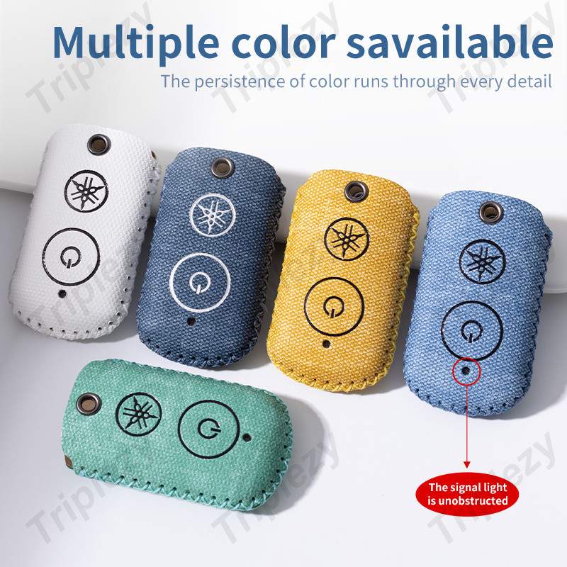 หรูหรา Denim Grain หนังรถ Remote Key กรณี Keyless สําหรับ Yamaha Aerox ...
