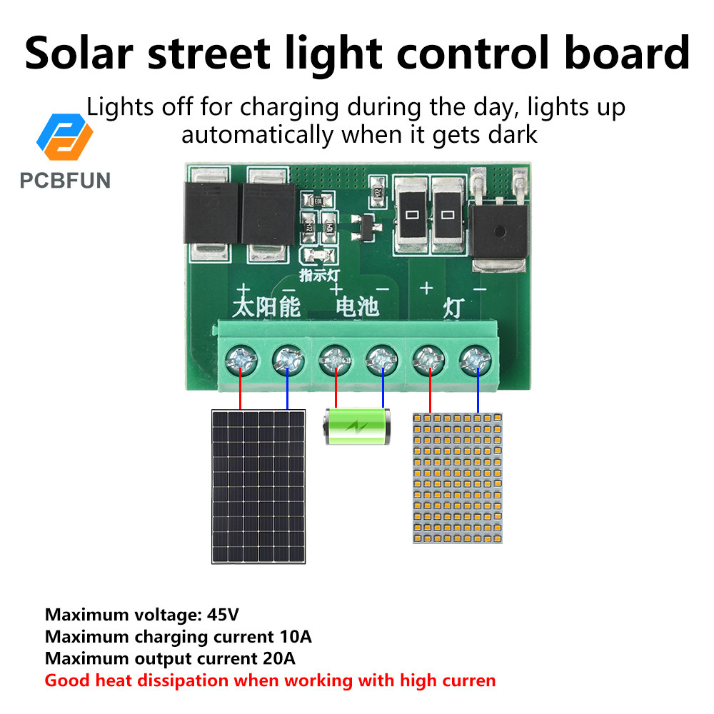 Pcbfun 1/3/5pcs DC 6-45V Solar Street Light Control Circuit Board ไฟ ...