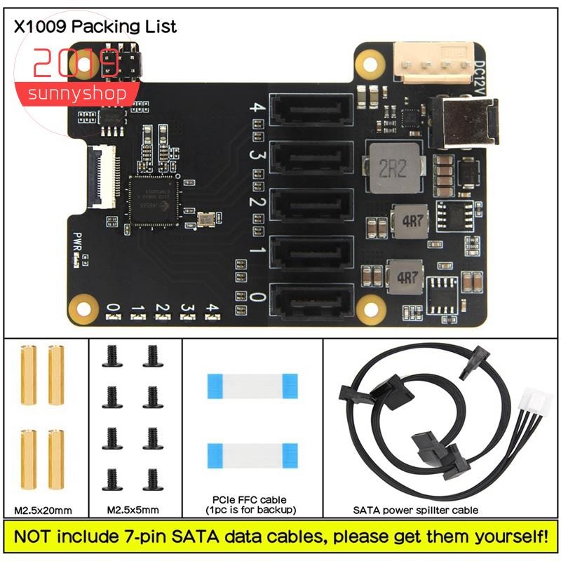 [sunnyshop2019]X1009 Pcie ถึง 5 พอร์ต SATA Shield สําหรับ Raspberry Pi ...